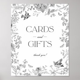 Black Toile De Jouy Floral Cards and Gifts Sign ポスター