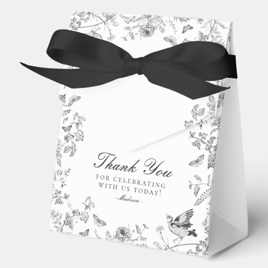 Black Toile De Jouy Floral Dessert Favor Boxes フェイバーボックス (正面)