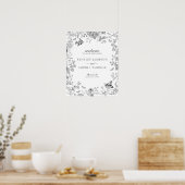 Black Toile De Jouy Floral Wedding Welcome Sign ポスター (キッチン)