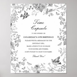 Black Toile Floral Time Capsule Baby Birthday Game ポスター
