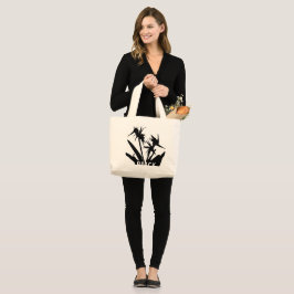 BLACK - Tote bag con  Flor del paraiso en negro ラージトートバッグ