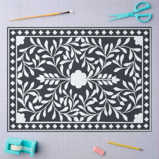 Black Traditional Bone Inlay Decoupage Paper 薄葉紙 (クラフト)