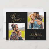 Black Trendy 2 Photos Fake Golden 招待状 (正面)