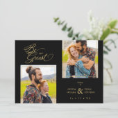 Black Trendy 2 Photos Fake Golden 招待状 (スタンド正面)
