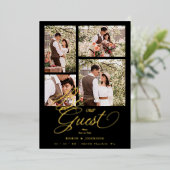 Black Trendy Collage 4 Photos Luxury Script  箔招待状 (立ち正面)