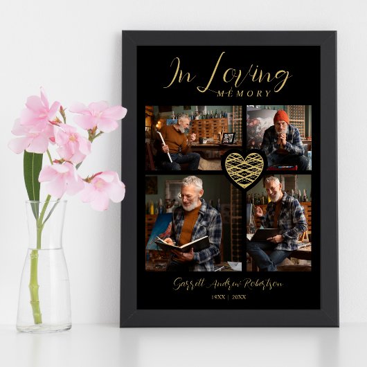 Black Trendy Collage 4 Photos Modern Heart ポスター