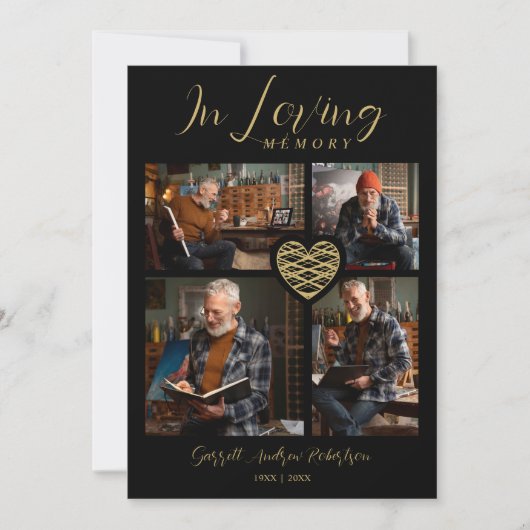 Black Trendy Collage 4 Photos Modern Heart  招待状 (正面)