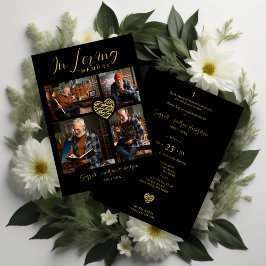 Black Trendy Collage 4 Photos Modern Heart  招待状