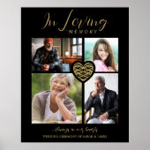 Black Trendy Collage 4 Photos Modern Heart Wedding ポスター (正面)
