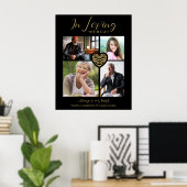 Black Trendy Collage 4 Photos Modern Heart Wedding ポスター (ホームオフィス)