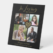 Black Trendy Collage 4 Photos Modern Heart Wedding 台座サイン (正面)