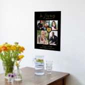 Black Trendy Collage 4 Photos Modern Heart Wedding 箔ポスター (レイダウン (キッチン))