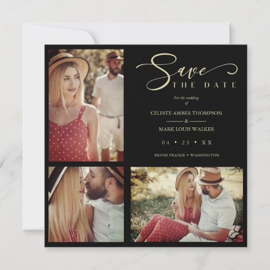 Black Trendy Collage Wedding 3 Photos (正面)