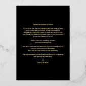 Black Trendy Modern Branches Gold Effect Photo 箔招待状 (裏面)