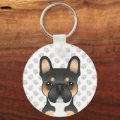 Black Tricolor French Bulldog Frenchie Dog & Paws キーホルダー (正面)