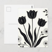 Black Tulip Silhouette Pattern ポストカード (正面/裏面)