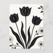Black Tulip Silhouette Pattern ポストカード (正面)