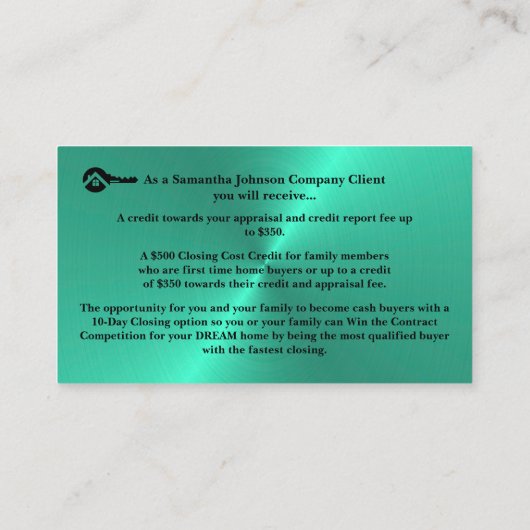 Black & Turquoise VIP Customer Appreciation  名刺 (裏面)