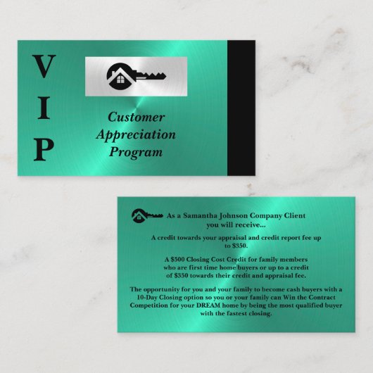Black & Turquoise VIP Customer Appreciation  名刺 (正面/裏面)