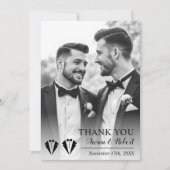 Black tuxedo two grooms gay wedding photo サンキューカード (正面)