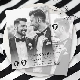 Black tuxedo two grooms gay wedding photo サンキューカード
