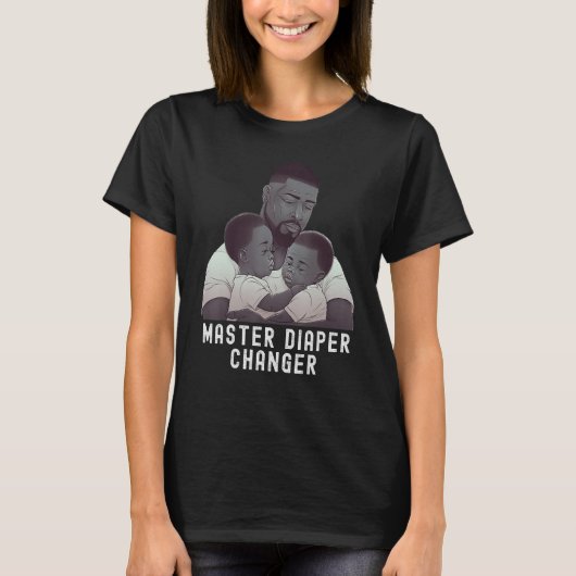 Black Twin Dad Fathers Day Master diaper changer Tシャツ (正面)