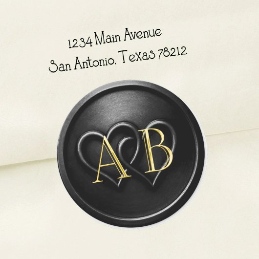 Black Two Hearts Intertwined Monogram Wedding ラウンドシール