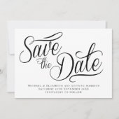 Black Typo Modern White Save The Date 招待状 (正面)