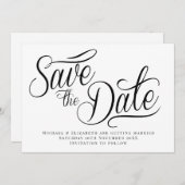 Black Typo Modern White Save The Date  招待状 (正面/裏面)
