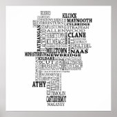 Black Typographical Map of Co. Kildare, Ireland ポスター (正面)
