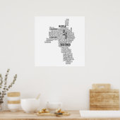 Black Typographical Map of Co. Roscommon, Ireland ポスター (キッチン)