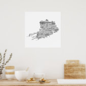 Black Typographical Map of County Cork, Ireland ポスター (キッチン)