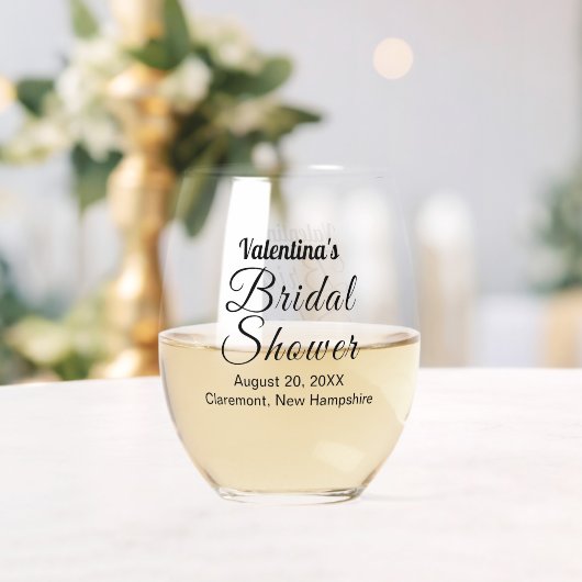 Black Typography Bridal Shower Wine Glass ステムなしワイングラス (インサイチュ (ウェディング))