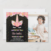 Black Unicorn誕生日招待状と写真 招待状 (正面)