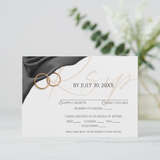 Black Velvet with Wedding Rings Response Card 出欠カード (スタンド正面)
