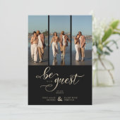 Black Vertical 3 Photos Collage Fancy Handwritten  招待状 (スタンド正面)