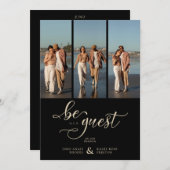 Black Vertical 3 Photos Collage Fancy Handwritten  招待状 (正面/裏面)