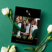 Black Vertical 3 Photos Collage Handwritten Fancy 箔招待状