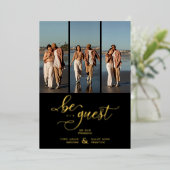 Black Vertical 3 Photos Collage Handwritten Fancy 箔招待状 (立ち正面)