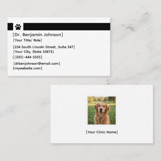 Black Veterinarian Business Card | Clinic Photo 名刺 (正面/裏面)