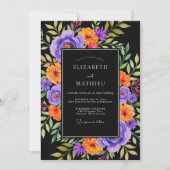 Black Vibrant Botanical Wedding 招待状 (正面)