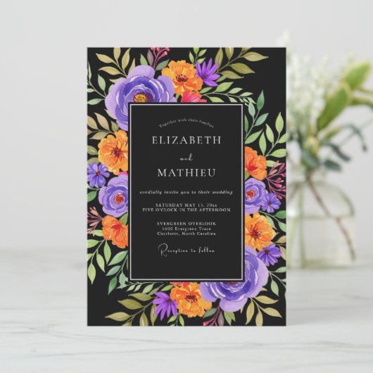 Black Vibrant Botanical Wedding 招待状 (スタンド正面)