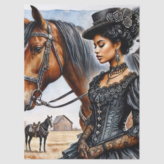 Black Victorian Woman With Horse Tissue Paper 薄葉紙 (正面)