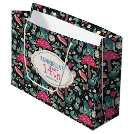 Black Vintage Cottagecore Mushroom Birthday ラージペーパーバッグ