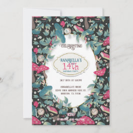 Black Vintage Cottagecore Mushroom Birthday 招待状