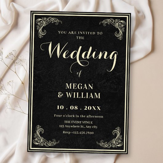 Black vintage elegant wedding  招待状