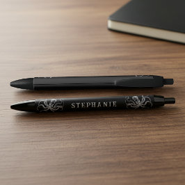 Black Vintage Octopus with Custom Name Pen  黒ボールペン