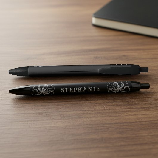 Black Vintage Octopus with Custom Name Pen  黒ボールペン
