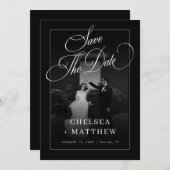Black Vintage Photo Dark Wedding セーブザデート (正面/裏面)