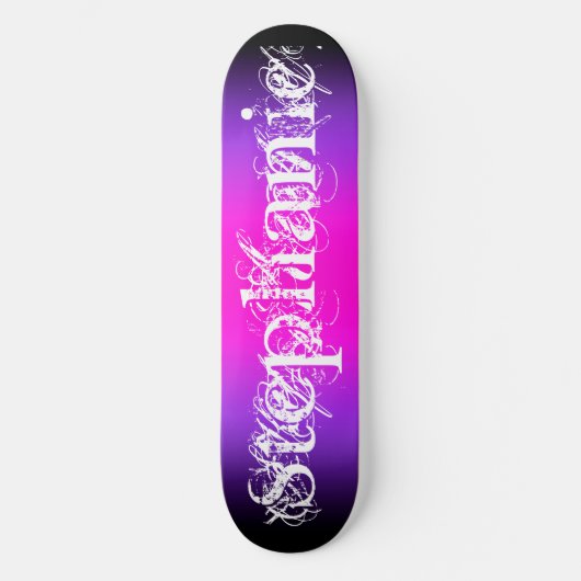 Black Violet and Hot Pink Gradient Chic Name スケートボード (正面)